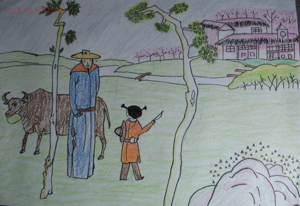 牧童遥指杏花村（猪女画作一幅）