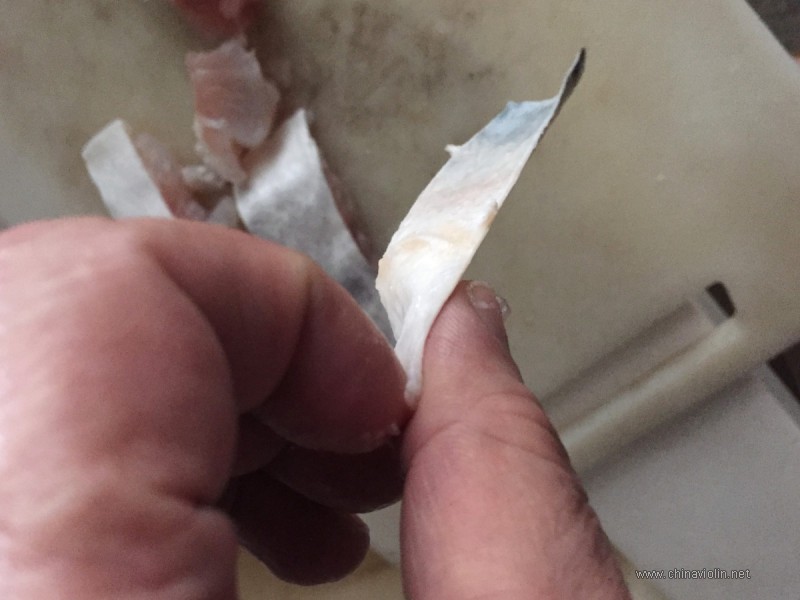 用鱼皮居然也可以制作小提琴码子的E弦垫